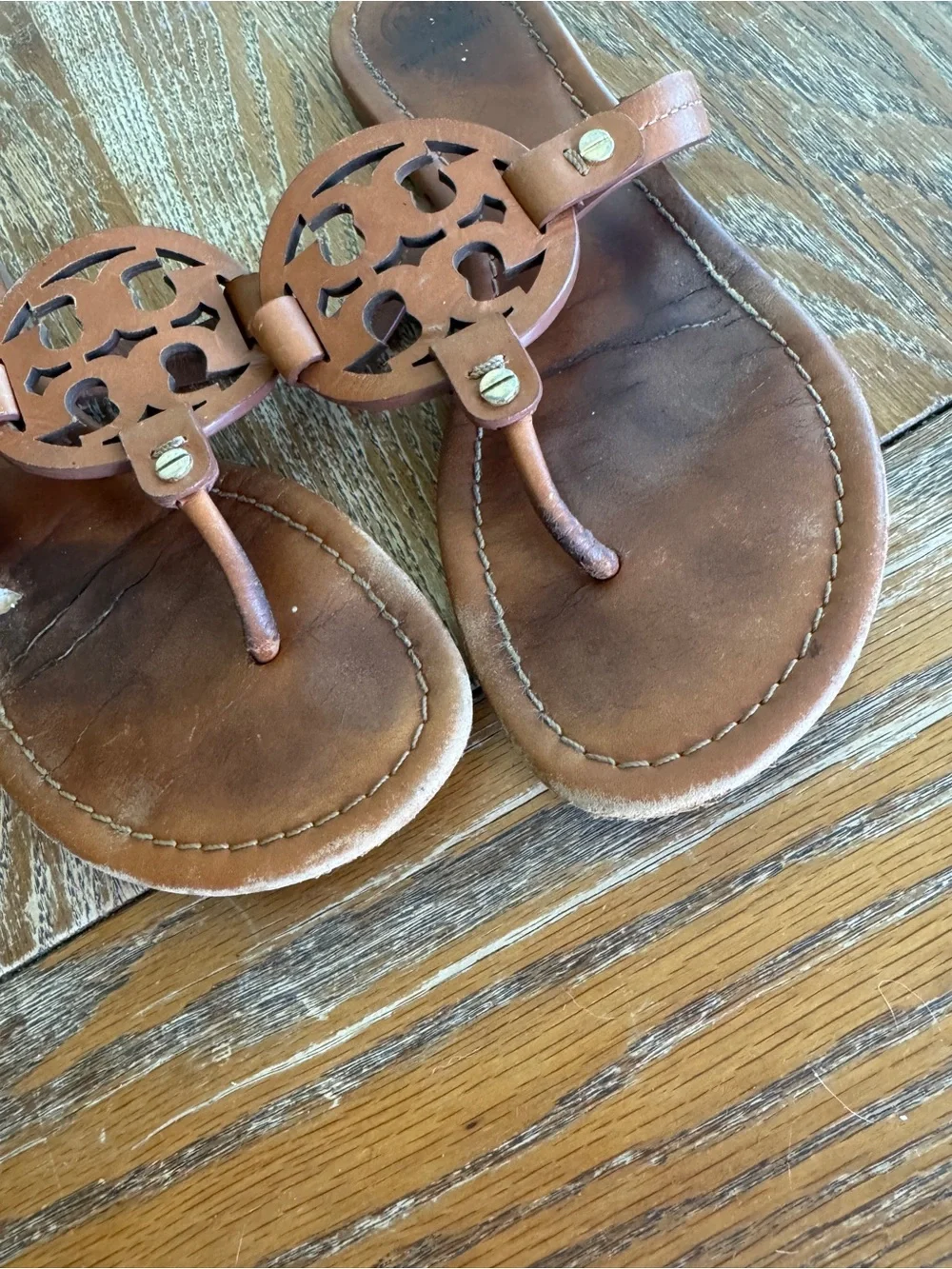 Tory Burch Brown Leather Logo Thong Sandals